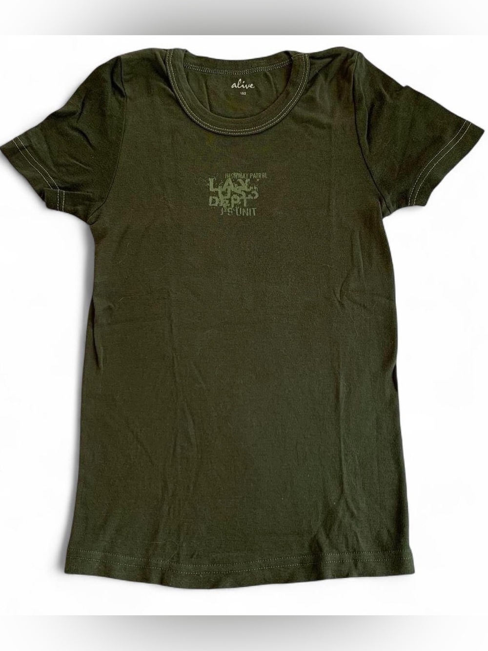 Alive Y2K 100% Cotton Dark Army Green Graphic Baby Tee Short Sleeve T-Shirt